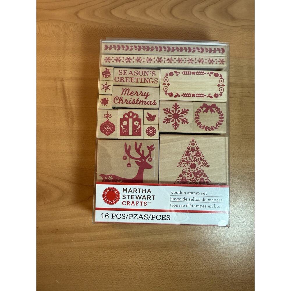 NEW Martha Stewart Scandinavian Style Christmas Theme Wooden Rubber Stamp Set